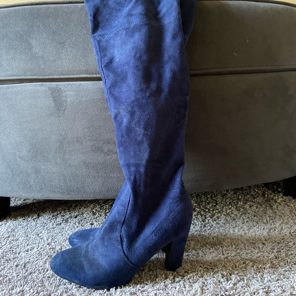 Knee high navy blue boots